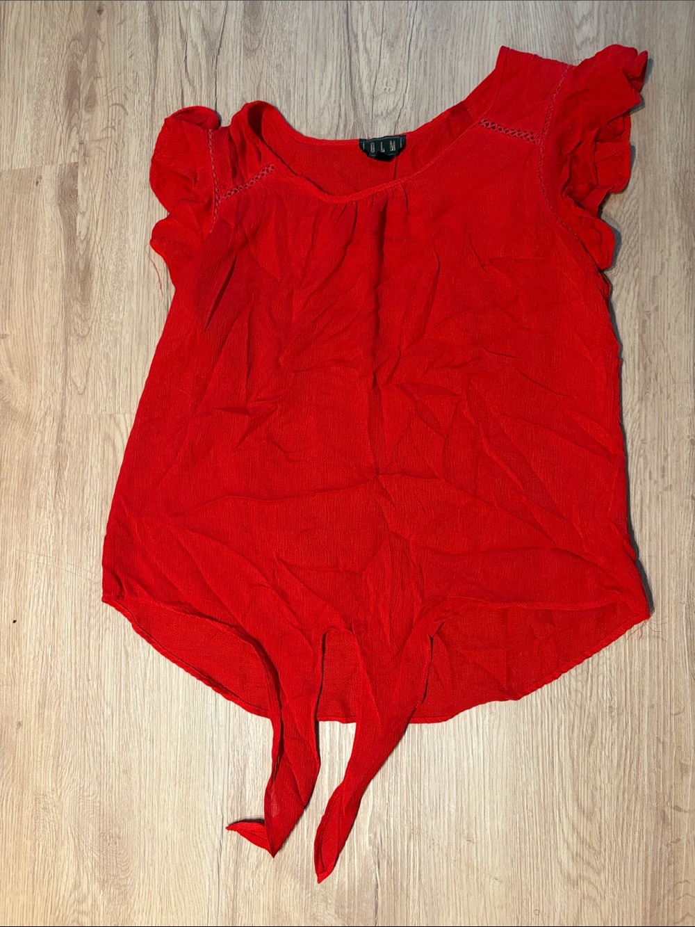 Tie-Front Ruffle Sleeve Women's Blouse in Red